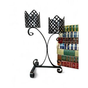 Black Wrought Iron Double Candle Holder Mid-Century Retro MCM